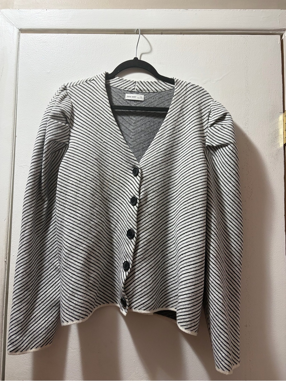 Nine West Black and Cream Striped Knit Cardigan
